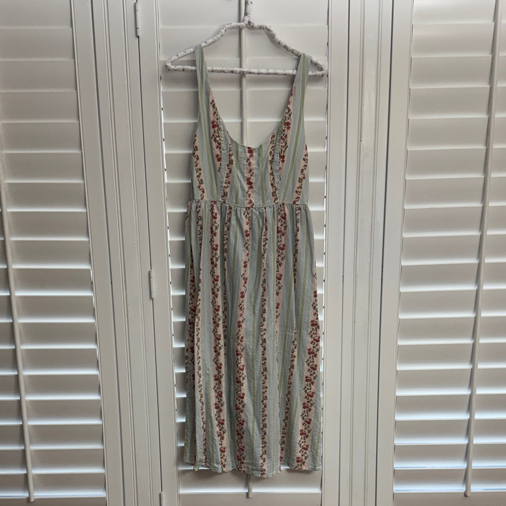 WeWoreWhat Green and Red Floral Stripe Midi Dress